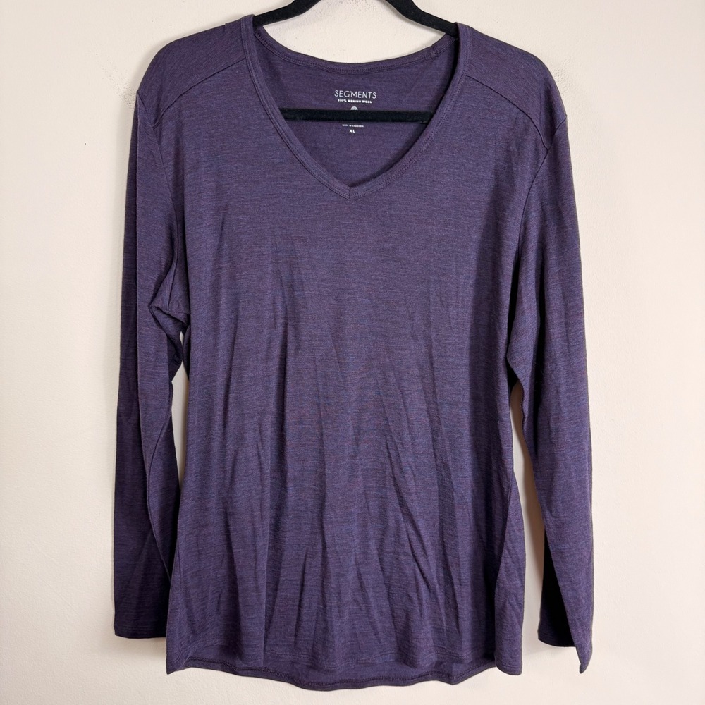 Segments Womens XL Purple 100% Merino Wool V-Neck Long Sleeve Top Heathered